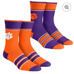 Rock Em Clemson Tigers Super Fan Crew Socks-Orange Purple 2-Pack Youth Large NWT